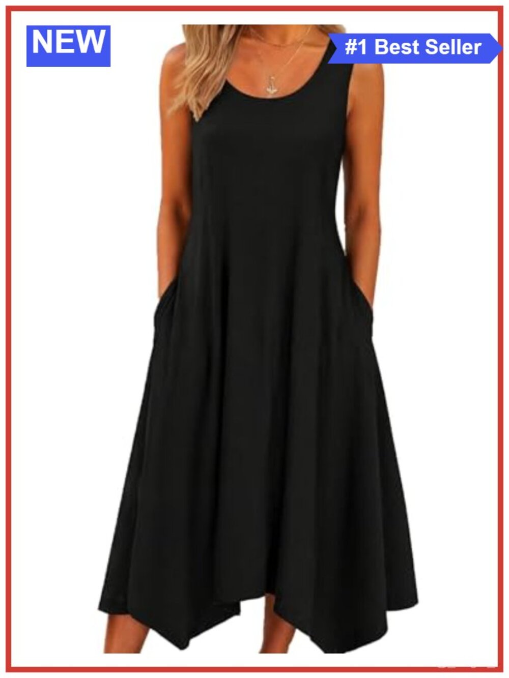 Women's Sleeveless Sundress Midi Tank Dress Beach Dress with Pockets